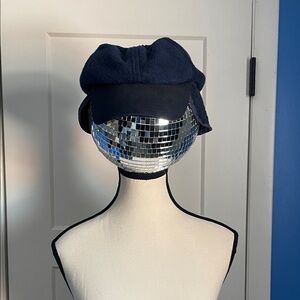 Navy Blue Hat with flaps out or tucked under